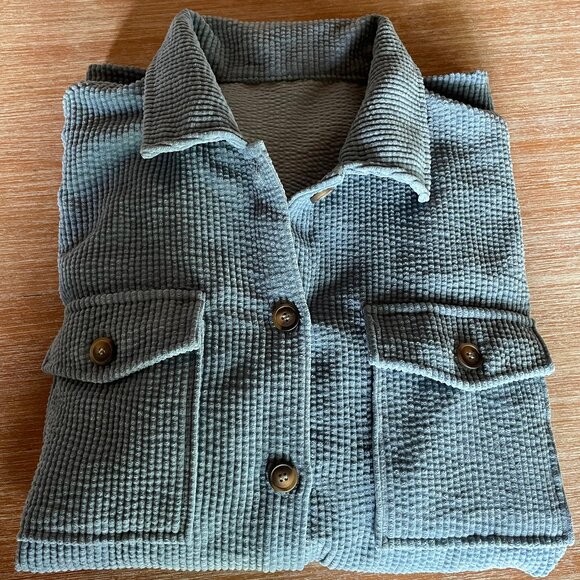 Blue Soft‎ Corduroy Rib Button Down Oversized Shacket Shirt Jacket Size Large - Picture 7 of 9